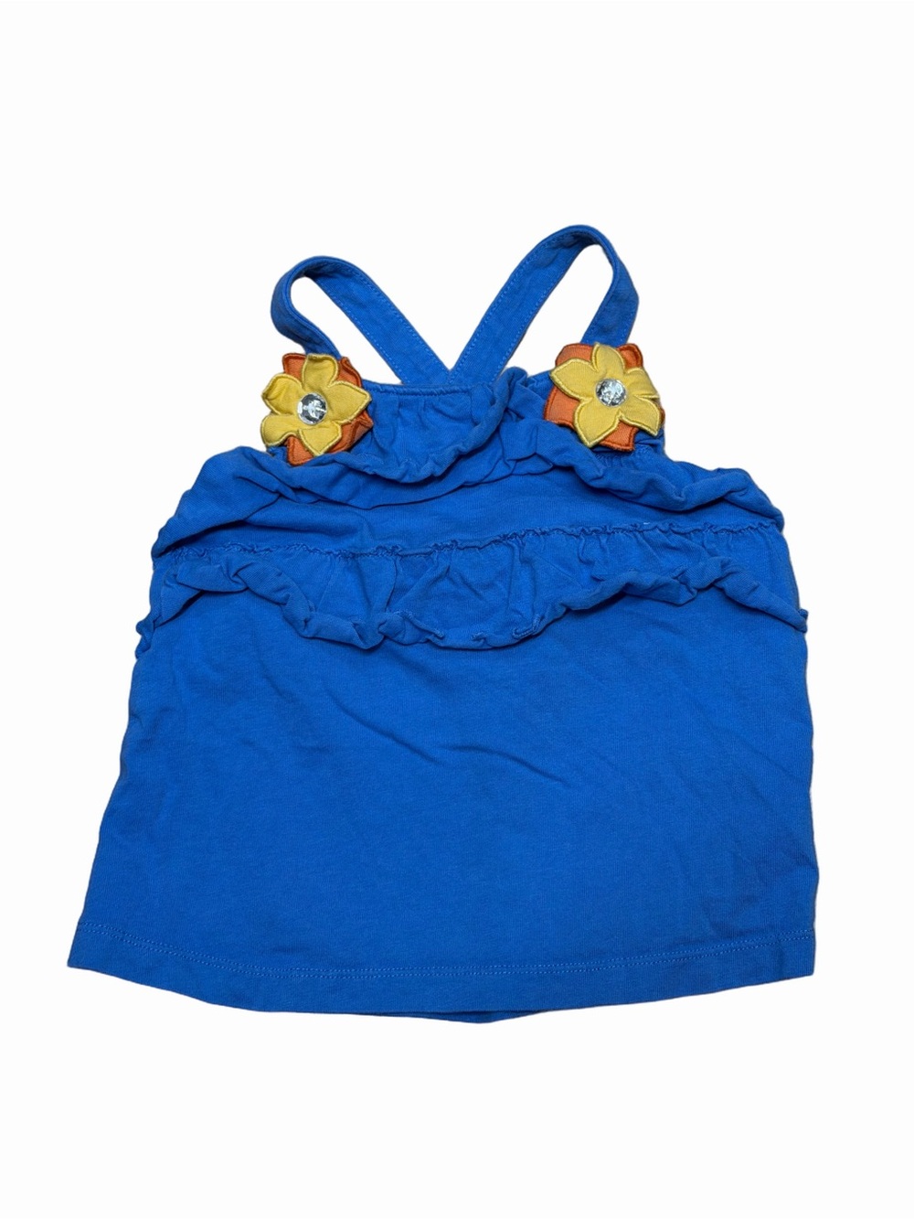 Crazy 8 Girls Size 3 Blue Ruffle Flower Applique Rhinestone Tank Top